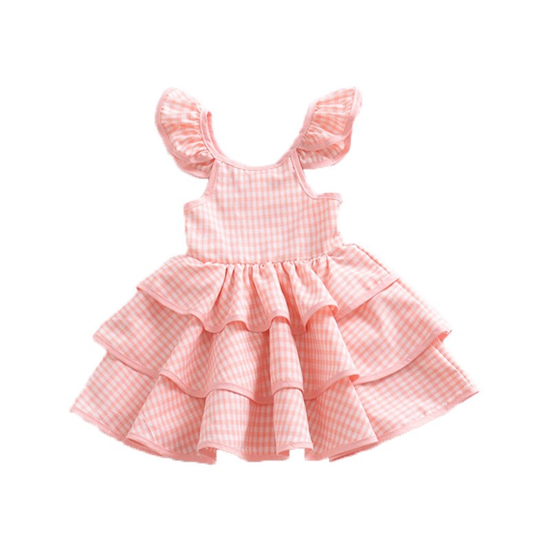 Girls Pink Checked Ruffle Summer Dress (Age 12M-5YRS)