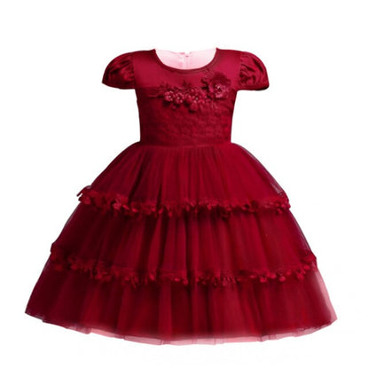 Girls Layered Tulle Dress (Age 12M-10YRS) Red