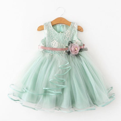 Girls Lace Sheer Ruffle Tulle Dress (Age 12M-5YRS) Green