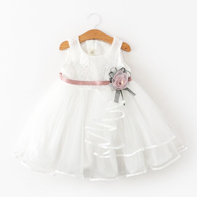 Girls Lace Sheer Ruffle Tulle Dress (Age 12M-5YRS) White