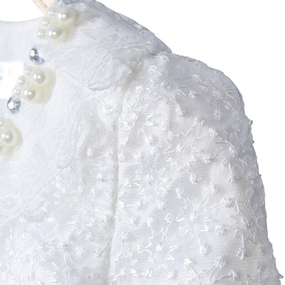 Girls Pearl & Crystal Embellished Cropped Jacket (Age 24M-12YRS)