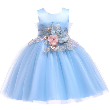 Girls Floral AppliquÃ© Tulle Dress (Age 4-12YRS) Blue