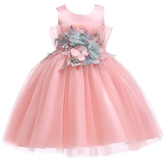 Girls Floral AppliquÃ© Tulle Dress (Age 4-12YRS) Pink