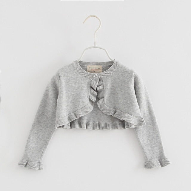 Girls Ruffle Cropped Cardigan (Age 12M-7YRS) Gray