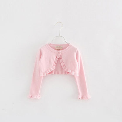 Girls Ruffle Cropped Cardigan (Age 12M-7YRS) Pink