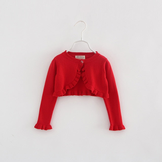 Girls Ruffle Cropped Cardigan (Age 12M-7YRS) Red