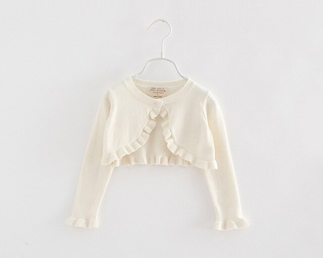 Girls Ruffle Cropped Cardigan (Age 12M-7YRS) White