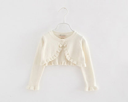 Girls Ruffle Cropped Cardigan (Age 12M-7YRS) White