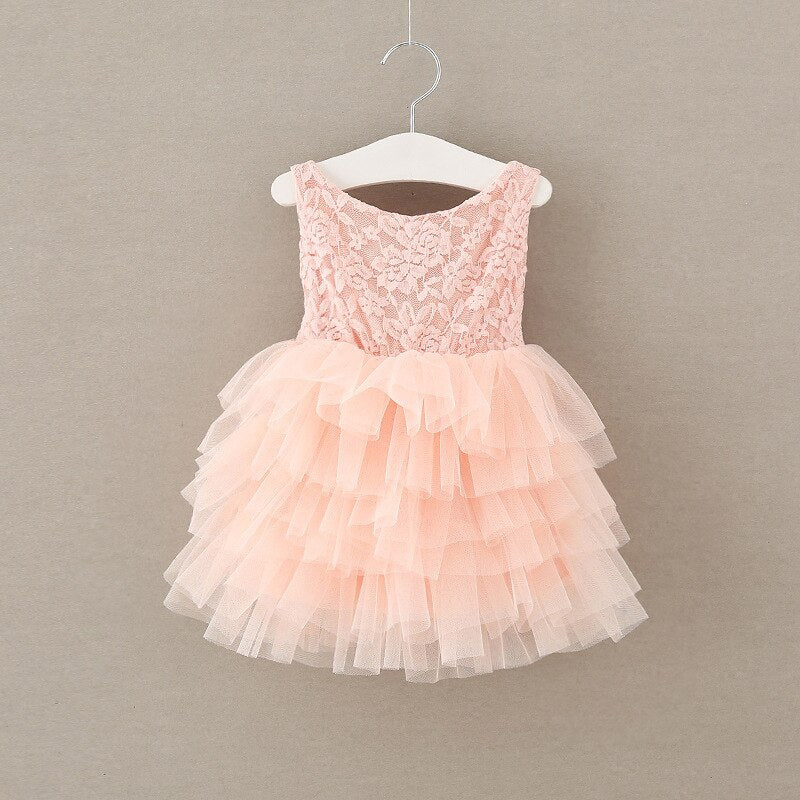 Girls Pink Lace Layered Tulle Dress (Age 24M-6YRS) Pink