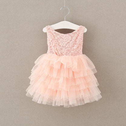 Girls Pink Lace Layered Tulle Dress (Age 24M-6YRS) Pink