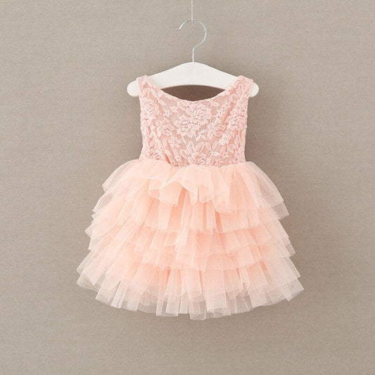 Girls Pink Lace Layered Tulle Dress (Age 24M-6YRS) Pink