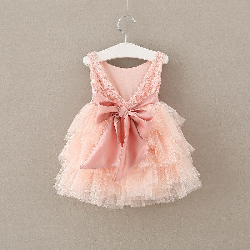 Girls Pink Lace Layered Tulle Dress (Age 24M-6YRS)