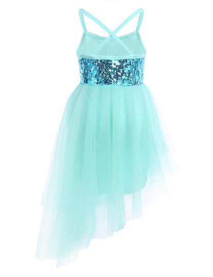 Girls Sequin Tulle Asymmetrical Leotard Dress (Age 24M-10YRS)