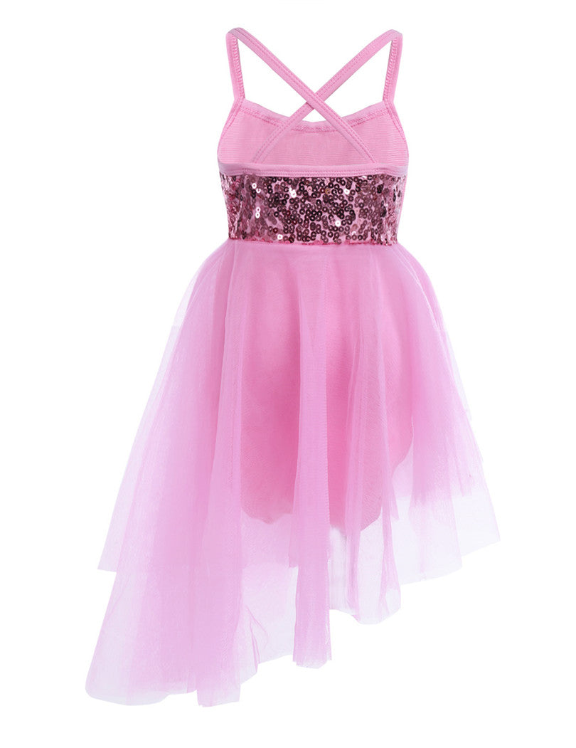 Girls Sequin Tulle Asymmetrical Leotard Dress (Age 24M-10YRS)