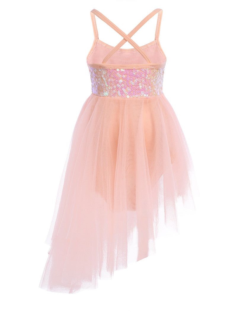 Girls Sequin Tulle Asymmetrical Leotard Dress (Age 24M-10YRS)