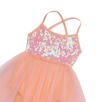 Girls Sequin Tulle Asymmetrical Leotard Dress (Age 24M-10YRS)