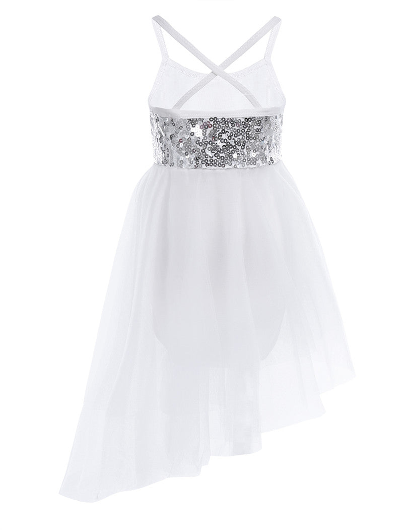 Girls Sequin Tulle Asymmetrical Leotard Dress (Age 24M-10YRS)