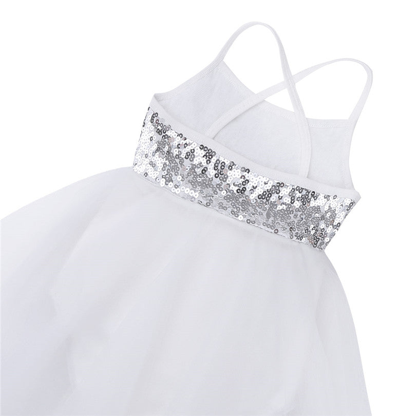 Girls Sequin Tulle Asymmetrical Leotard Dress (Age 24M-10YRS)