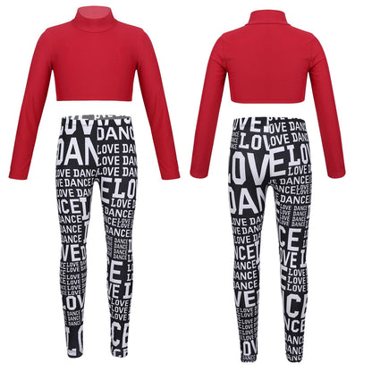 Girls Long Sleeve Crop Top & Printed Leggings Set (Age 6-14YRS)