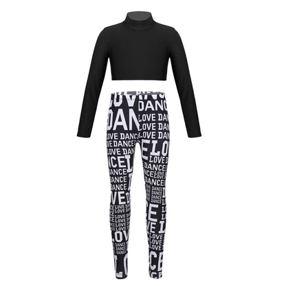 Girls Long Sleeve Crop Top & Printed Leggings Set (Age 6-14YRS)