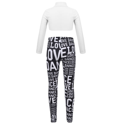 Girls Long Sleeve Crop Top & Printed Leggings Set (Age 6-14YRS)