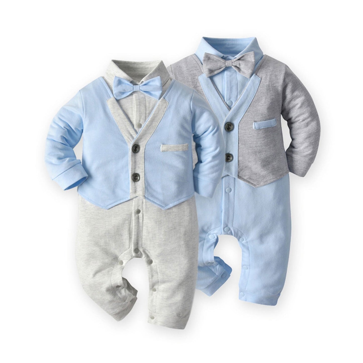 Baby Boys Grey & Blue Dickie Bow Jumpsuit (Age Newborn-12M)