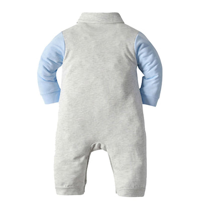 Baby Boys Grey & Blue Dickie Bow Jumpsuit (Age Newborn-12M)