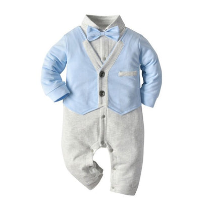 Baby Boys Grey & Blue Dickie Bow Jumpsuit (Age Newborn-12M) Blue-Grey