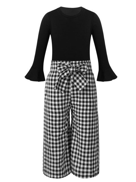 Girls Black Top & Wide Leg Trousers Set (Age 3-14YRS) Black