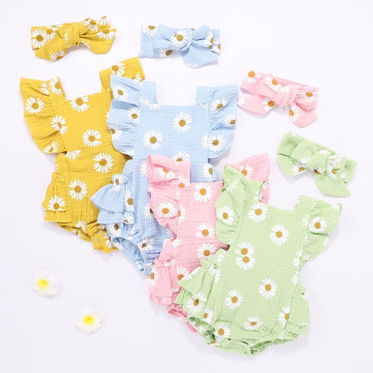 Baby Girls Daisy Romper & Headband (Age 6m-24m)