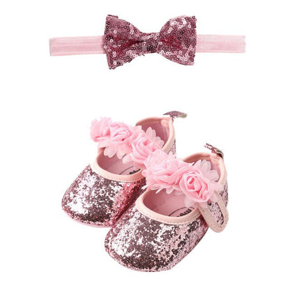 Baby Sequin Shoes & Headband (Age Newborn - 18M) Pink