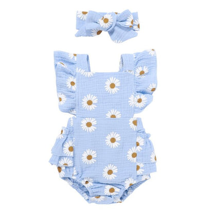 Baby Girls Daisy Romper & Headband (Age 6m-24m) Sky Blue