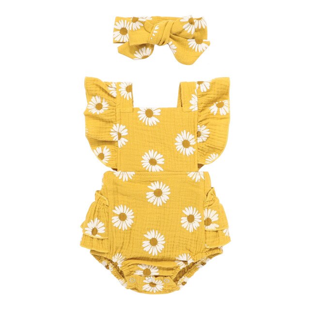 Baby Girls Daisy Romper & Headband (Age 6m-24m) Yellow