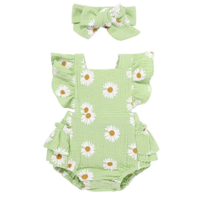 Baby Girls Daisy Romper & Headband (Age 6m-24m) Green