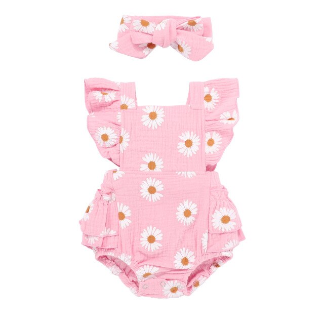 Baby Girls Daisy Romper & Headband (Age 6m-24m) Pink