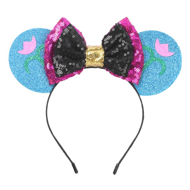 Girls Sequin Bow Headband Blue Rose Red