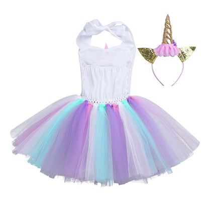 Girls Unicorn Sequin Tulle Dress Wings & Headband (Age 24M-12YRS)