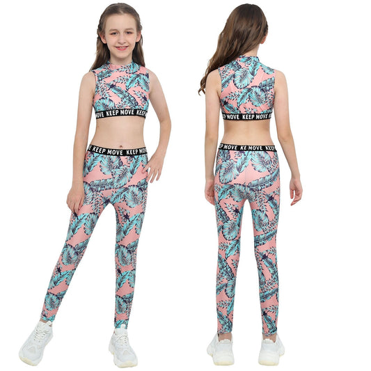 Girls Leaf Print Tank Top & Legging Set (Age 4-16yrs)