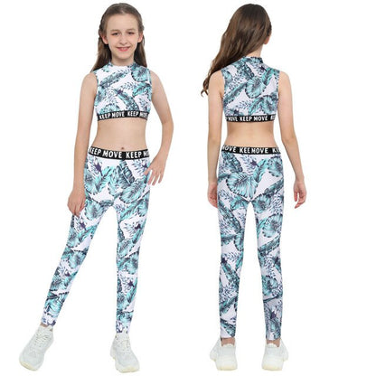 Girls Leaf Print Tank Top & Legging Set (Age 4-16yrs) White