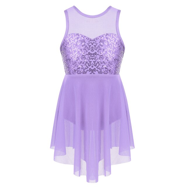 Girls Sequin Leotard Dress (Age 6-14yrs) Purple