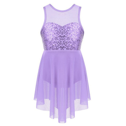 Girls Sequin Leotard Dress (Age 6-14yrs) Purple