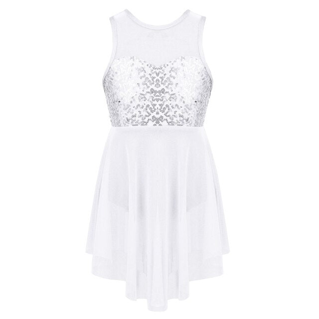 Girls Sequin Leotard Dress (Age 6-14yrs) White