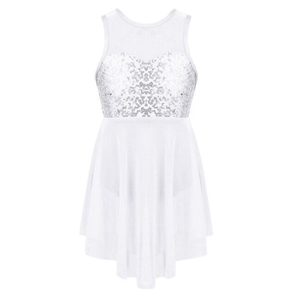 Girls Sequin Leotard Dress (Age 6-14yrs) White