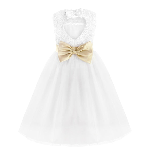 Girls White Tulle Dress & Bow Belt (Age 24M-16YRS) White