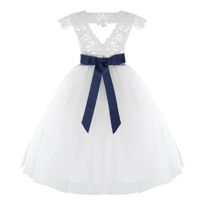 Girls White Tulle Dress & Bow Belt (Age 24M-16YRS) Dark Blue