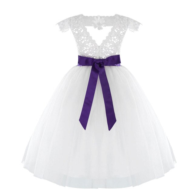 Girls White Tulle Dress & Bow Belt (Age 24M-16YRS) Purple