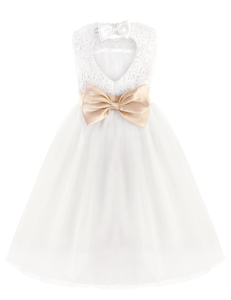 Girls White Tulle Dress & Bow Belt (Age 24M-16YRS)