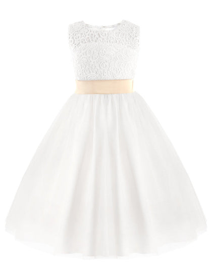 Girls White Tulle Dress & Bow Belt (Age 24M-16YRS)