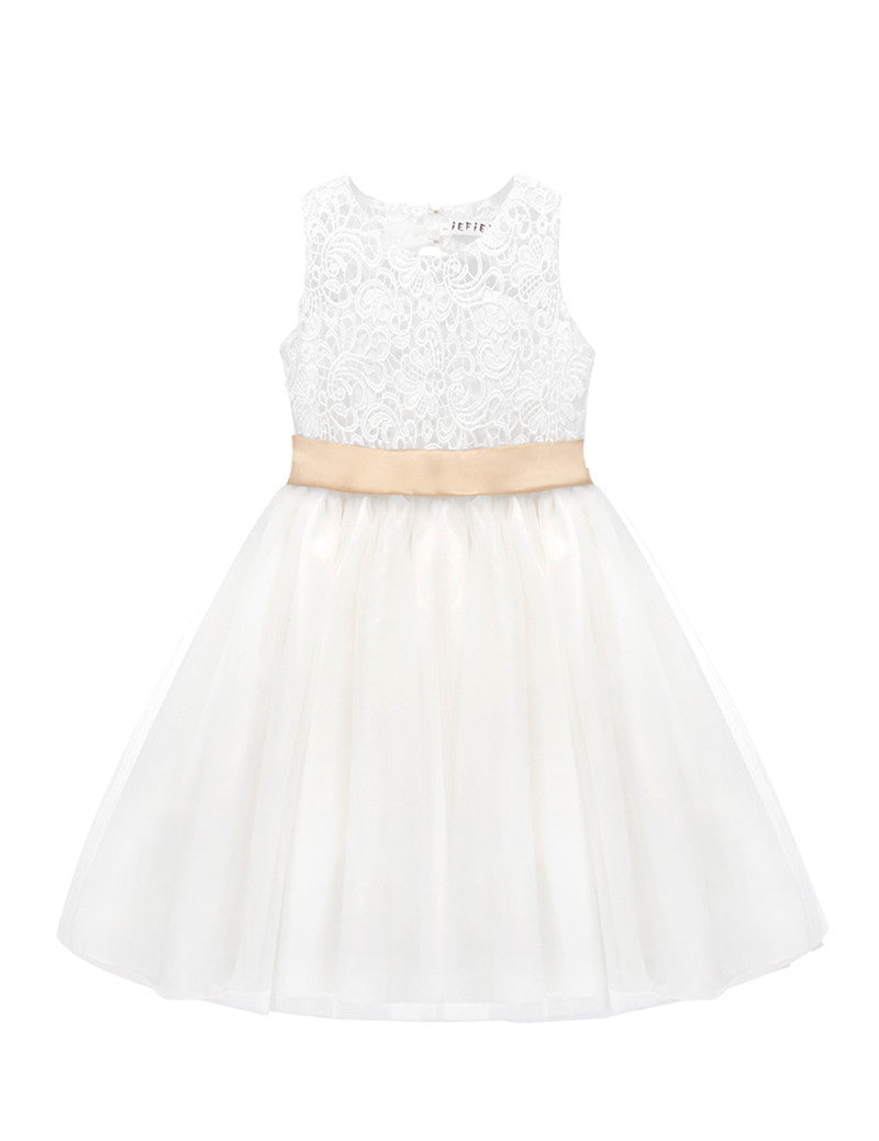 Girls White Tulle Dress & Bow Belt (Age 24M-16YRS)