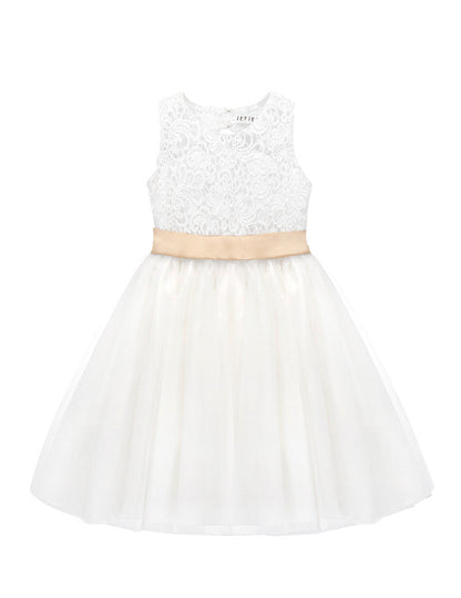 Girls White Tulle Dress & Bow Belt (Age 24M-16YRS)